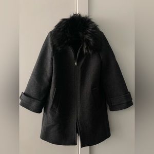 Zara bell sleeve wool coat with faux fur collar